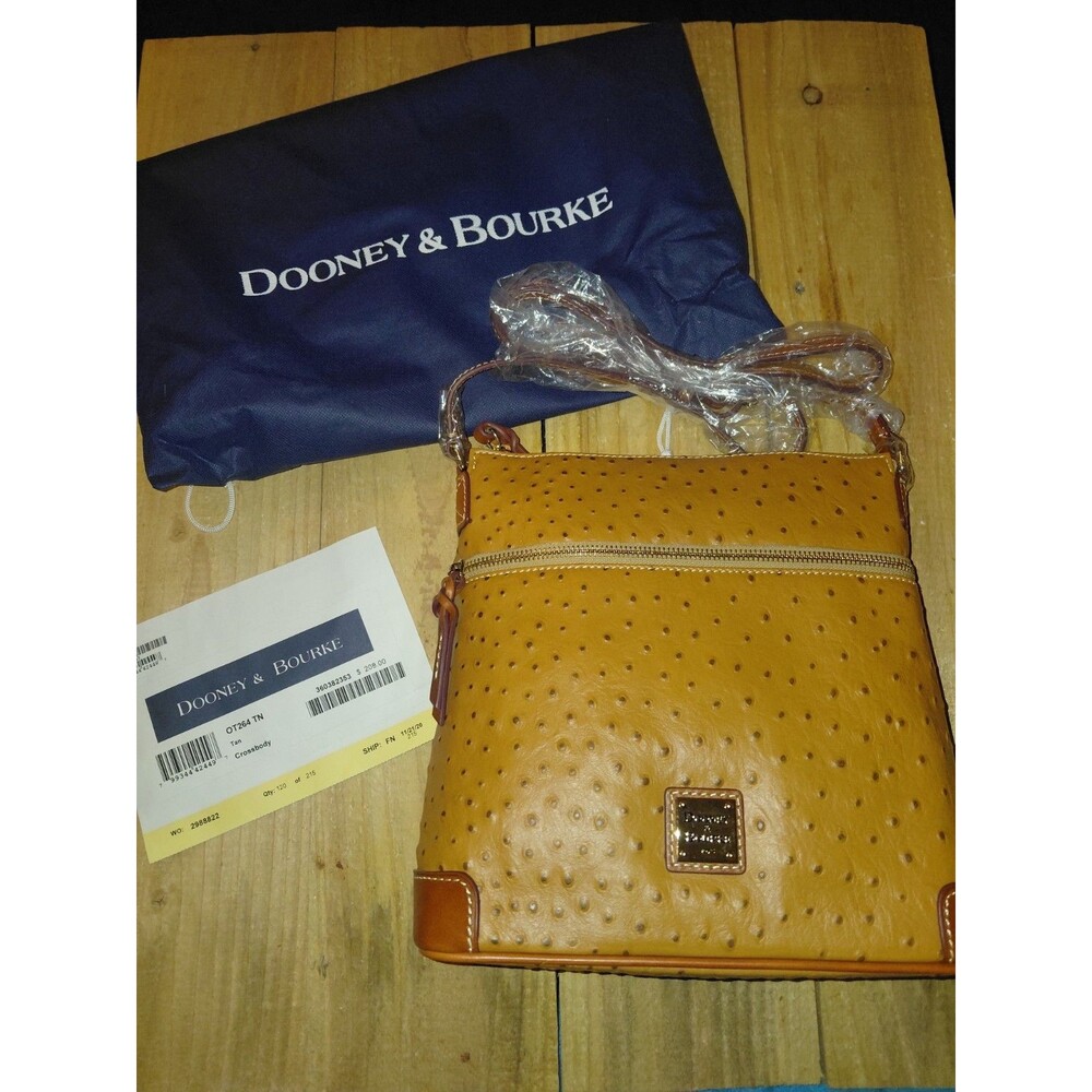 NWT Dooney & Bourke Crossbody Embossed Ostrich Leather Zip Cognac